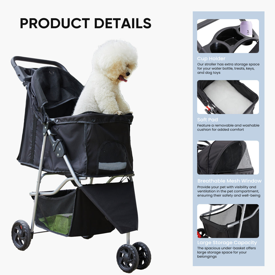 Foldable Pet Stroller for Small & Medium Pets