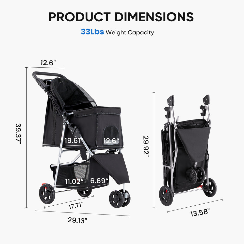 Foldable Pet Stroller for Small & Medium Pets
