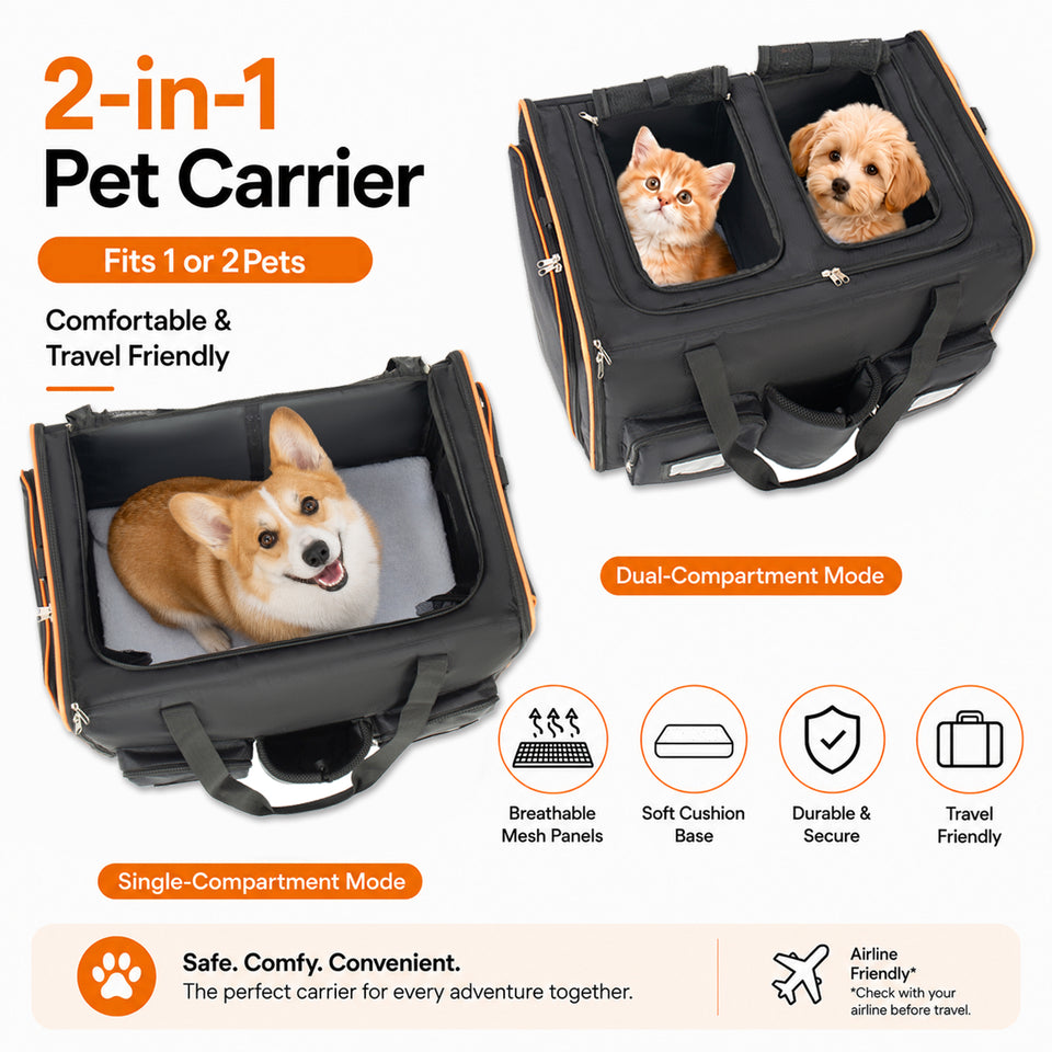 2-in-1 Rolling Double Cat Carrier with Wheels