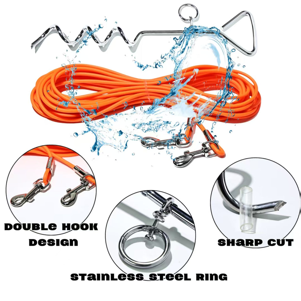 30FT Ground Stake Dog Tie-Out Leash