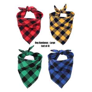 Large Plaid Dog Bandana Set (4 Pack)