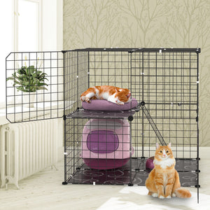2-Tier Cat Cage Playpen with Ladder & Dual Doors – 28x28x28"